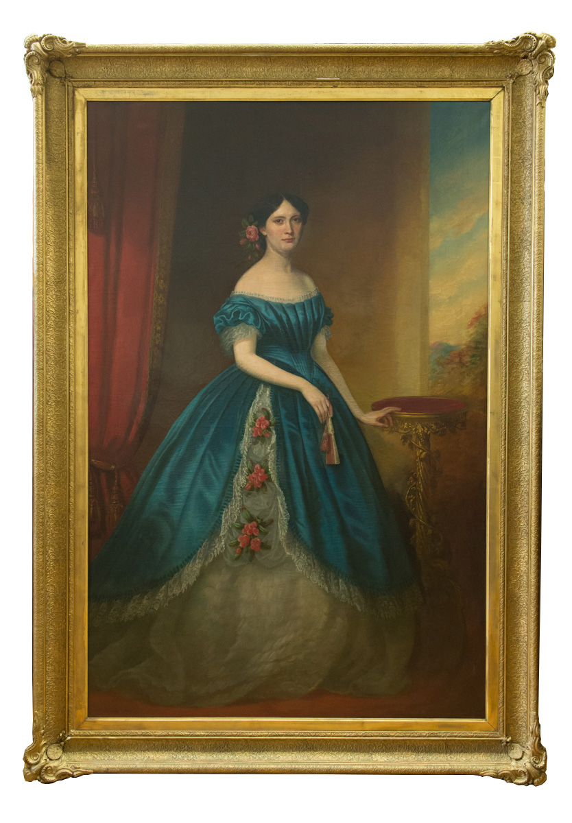 Large English Antique Oil On Canvas Full Length Portrait
